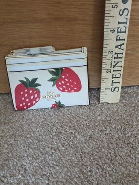 Coach White Card Case with Red Strawberry Print